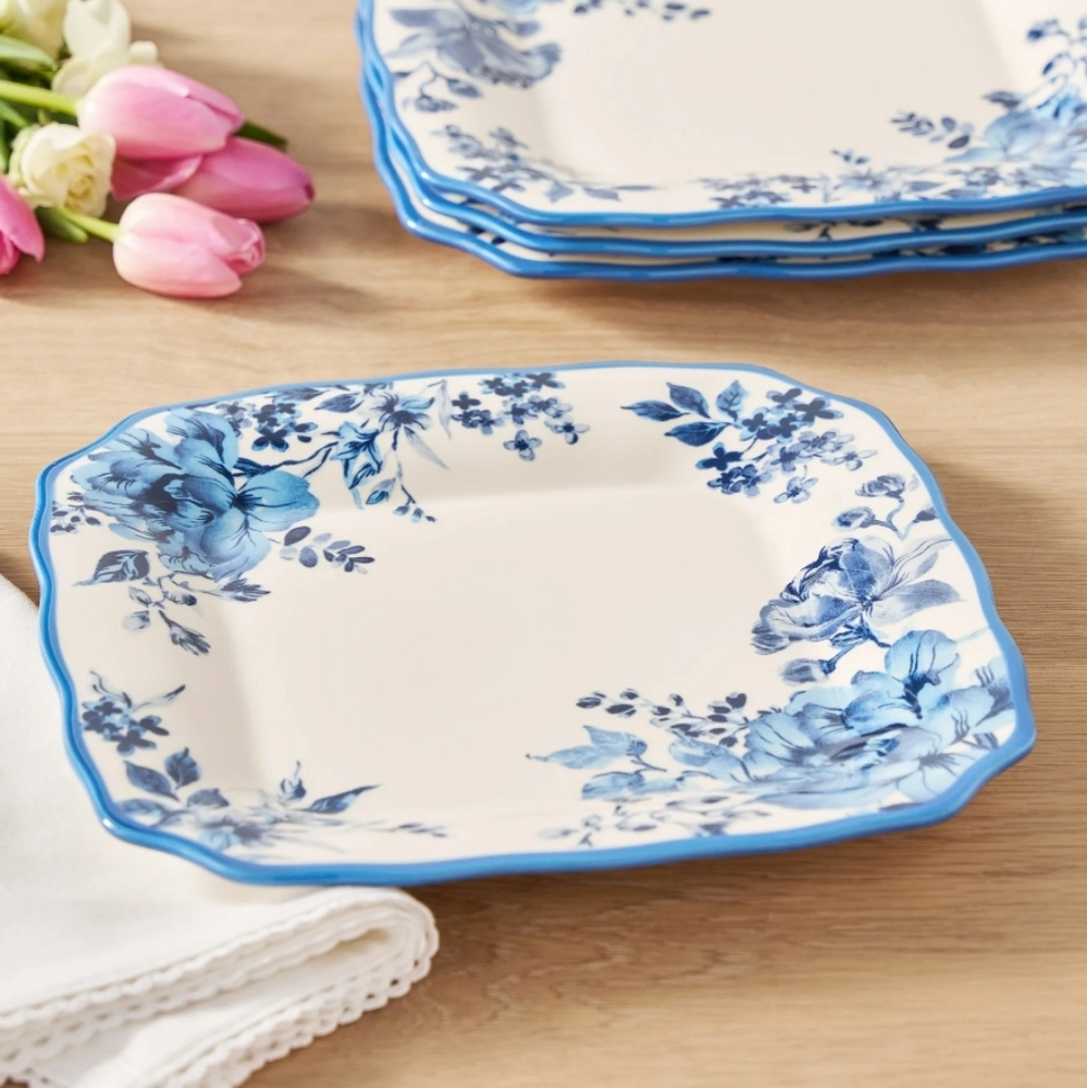 ❤️ 2025 Set Of 4 Pioneer Woman Delilah Floral Square Dinner Plates